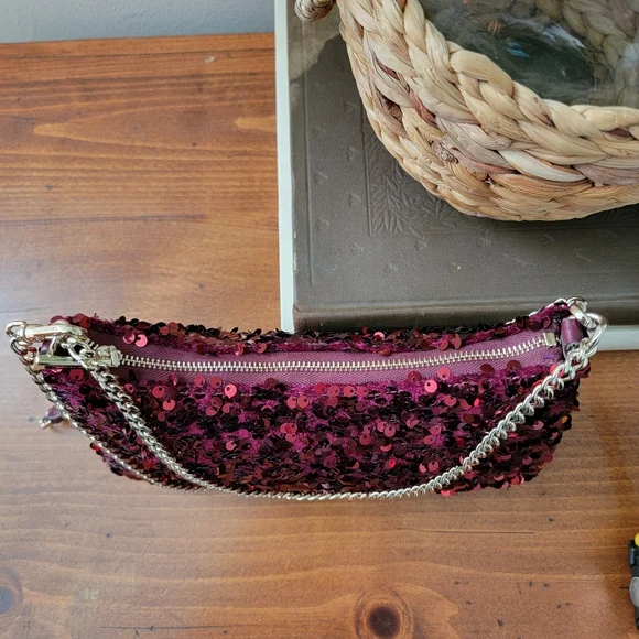 Kate Spade Kiki Deep Berry Burgandy Sequin Convertible Shoulder Bag Purse - Picture 11 of 15